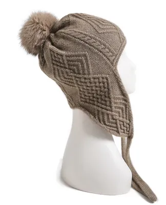 Diamond Style Children POM Hat Ear Warmer with Knitted Rope — 100% Cashmere