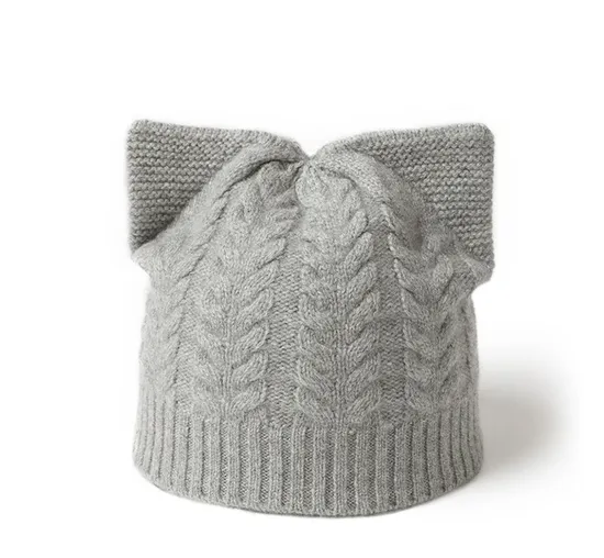 Custom Cute Women s Pure Cashmere Knitted Hat with Ears — 100% Cashmere