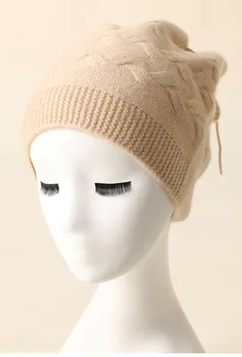 Wholesale Custom Cable Knit Cashmere Hat with Loops — 100% Cashmere