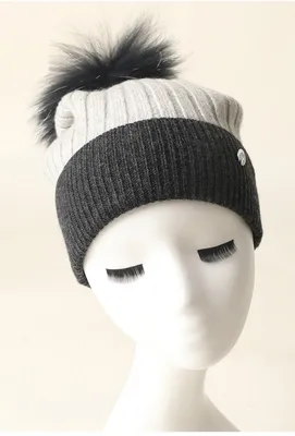 Customized Design Women Cashmere Knitted Hats with Rabbit Fur — 100% Cashmere