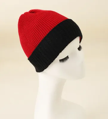 Red Adn Black Winter Warm Knitted Cashmere Hat — 100% Cashmere
